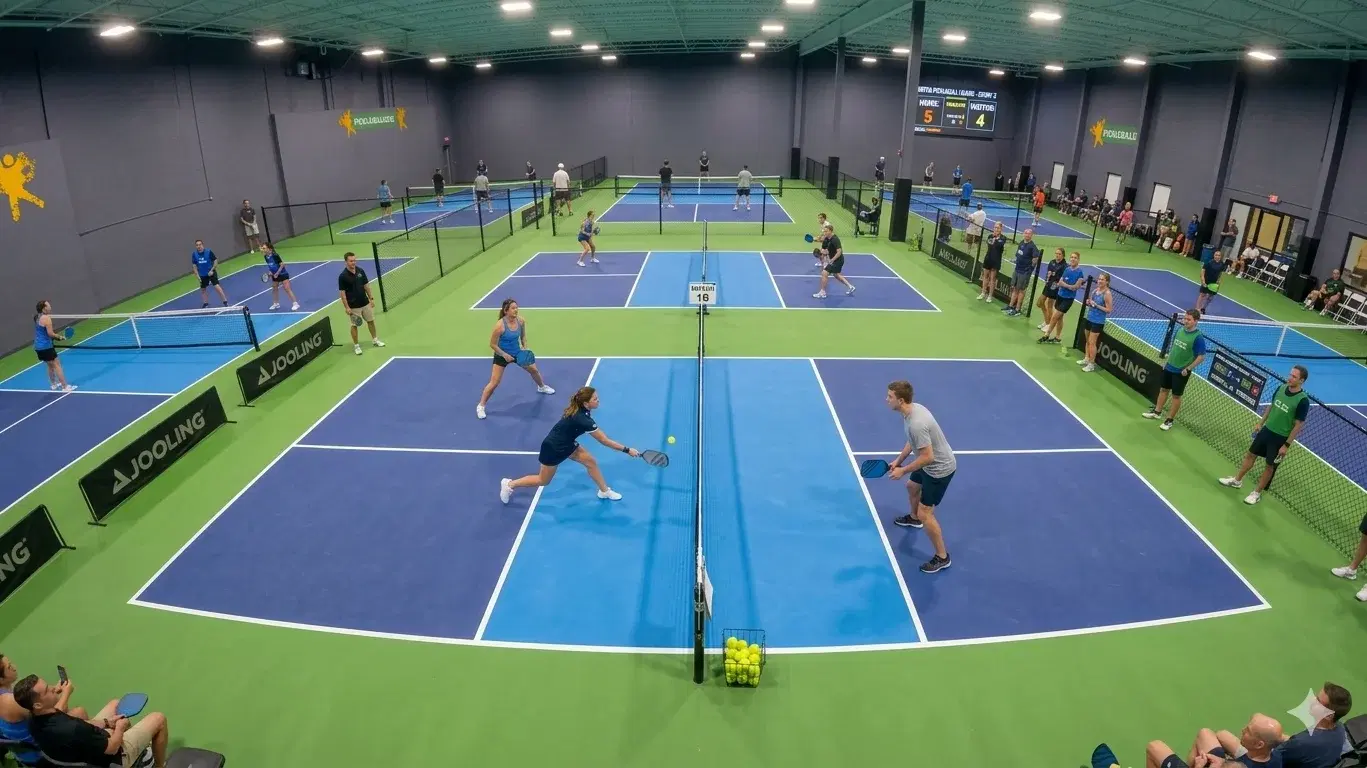 Indoor badminton courts at Play N Thrive Club